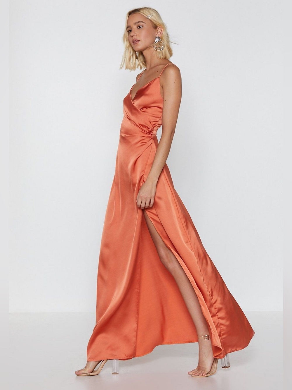 🦋Nasty Gal🦋NWT-Satin Slip Maxi Dress in Burnt Orange